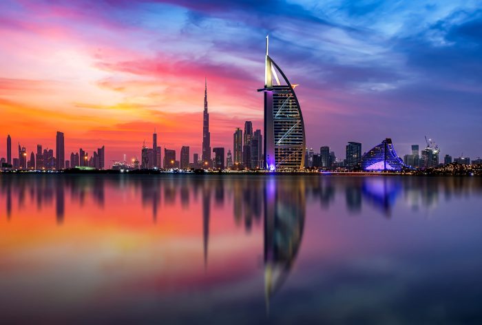 Dubai,Skyline,And,Downtown,With,Szr,Lightrail,And,Lights