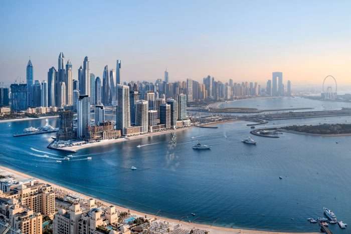 The,Skyline,Of,Jumeirah,Beach,During,Sunset,,Dubai